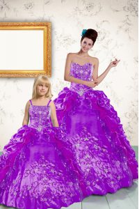 New Style Floor Length Lace Up Sweet 16 Quinceanera Dress Purple for Military Ball and Sweet 16 and Quinceanera with Beading and Embroidery and Pick Ups