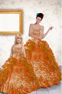Superior Orange Lace Up Strapless Beading and Embroidery and Pick Ups Quinceanera Gown Taffeta Sleeveless
