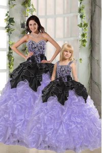 Fitting Lavender Sweetheart Neckline Beading and Ruffles 15 Quinceanera Dress Sleeveless Lace Up