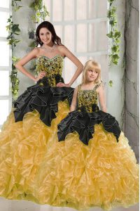 Free and Easy Yellow Ball Gowns Beading and Ruffles Ball Gown Prom Dress Lace Up Organza Sleeveless Floor Length