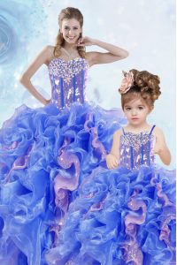 Organza Sleeveless Floor Length 15 Quinceanera Dress and Beading and Ruffles and Sequins
