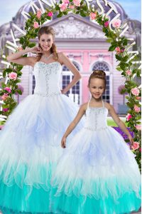 Sleeveless Floor Length Beading Lace Up Quinceanera Gowns with Multi-color