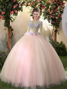 Scoop Long Sleeves Appliques Lace Up Quinceanera Gowns