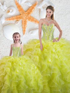 Exceptional Sleeveless Lace Up Floor Length Beading and Ruffles Quinceanera Gown