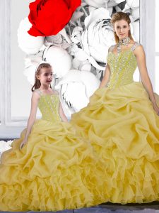 Enchanting Straps Sleeveless Beading and Ruffles and Pick Ups Lace Up Vestidos de Quinceanera