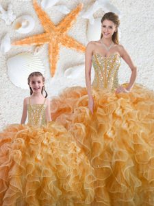 Sophisticated Yellow Sleeveless Beading Floor Length Sweet 16 Dress