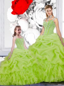 Great Yellow Green Sleeveless Floor Length Beading and Ruffles and Pick Ups Lace Up Quinceanera Dresses