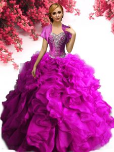 Attractive Sleeveless Lace Up Floor Length Beading and Ruffles Sweet 16 Dresses