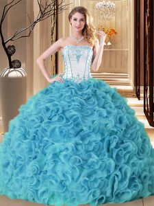Sweet Embroidery and Ruffles Sweet 16 Dresses Aqua Blue Lace Up Sleeveless Floor Length