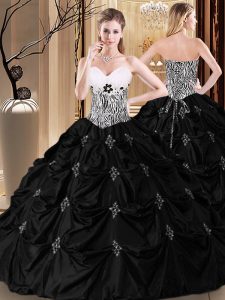 Glamorous Black Sweetheart Lace Up Appliques and Pick Ups and Pattern 15 Quinceanera Dress Sleeveless