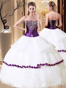 New Style White Sleeveless Floor Length Beading Lace Up Sweet 16 Quinceanera Dress