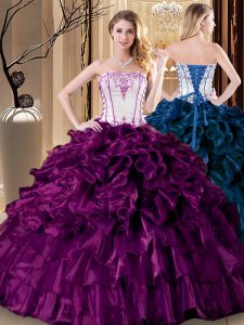 Beauteous Strapless Sleeveless Organza Quinceanera Dresses Pick Ups Lace Up
