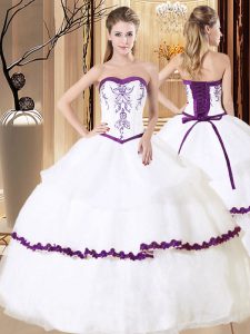 Shining White Sleeveless Organza Lace Up 15th Birthday Dress for Military Ball and Sweet 16 and Quinceanera