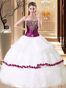 Fabulous Sleeveless Floor Length Beading Lace Up Quinceanera Gowns with White